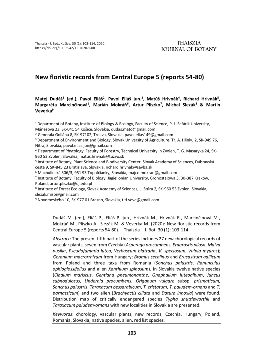 New Floristic Records from Central Europe 5 (Reports 54-80)