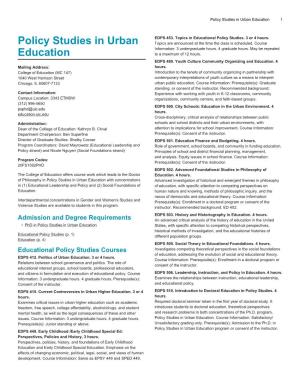 Policy Studies in Urban Education 1