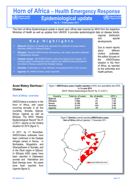 Horn of Africa – Health Emergency Response Epidemiological Update No
