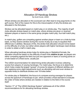 Allocation of Handicap Strokes by Scott Hovde, USGA