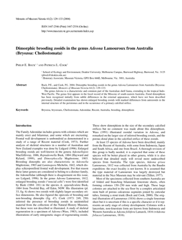 Dimorphic Brooding Zooids in the Genus Adeona Lamouroux from Australia (Bryozoa: Cheilostomata)