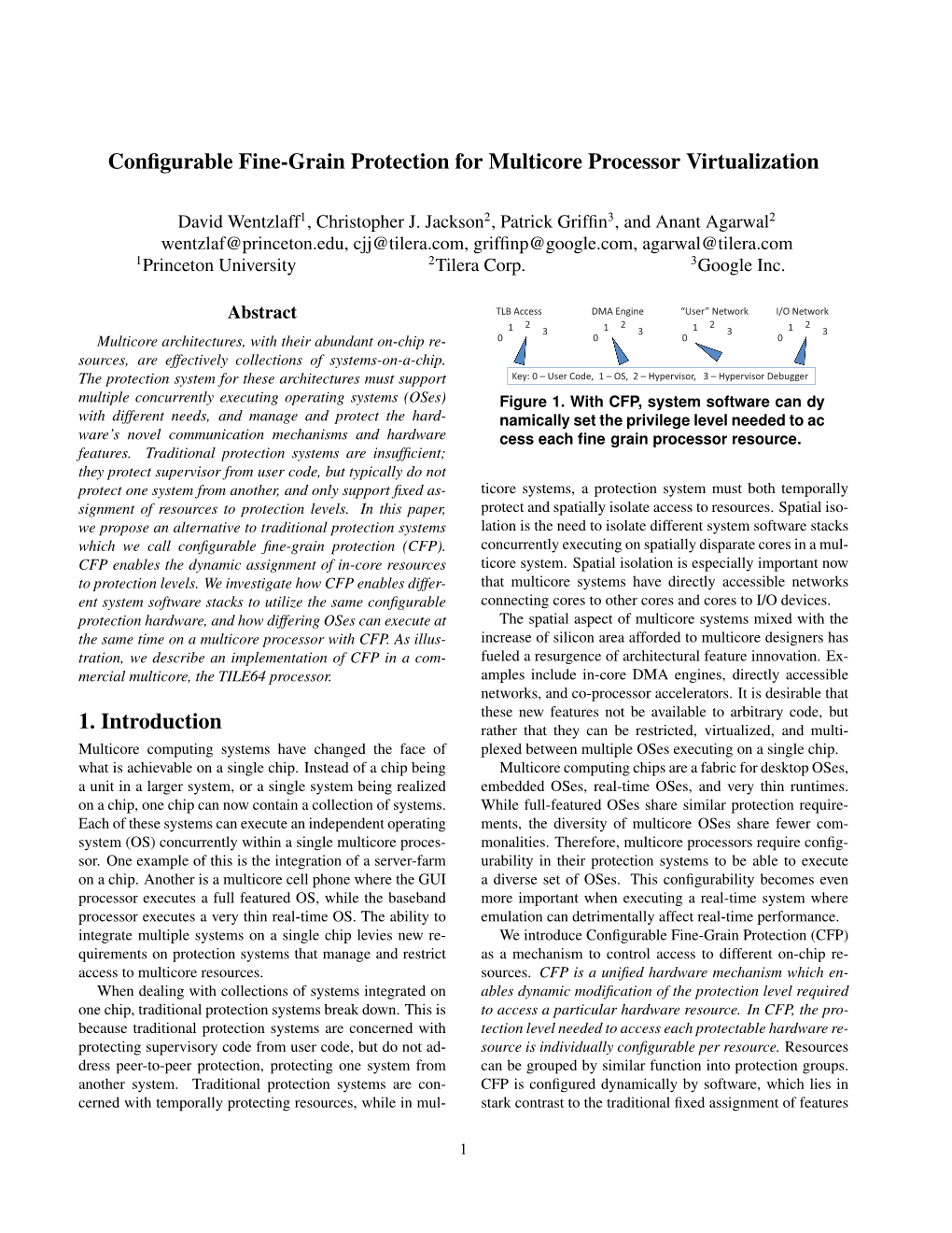 Configurable Fine-Grain Protection for Multicore Processor Virtualization 1