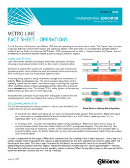 Metro Line Fact Sheet – Operations