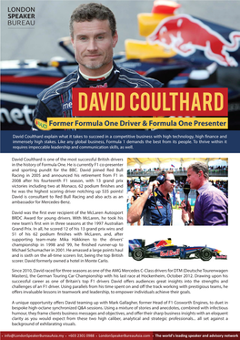 David Coulthard Former Formula One Driver & Formula One Presenter