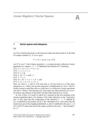 Linear Algebra I: Vector Spaces A