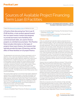 Sources of Available Project Financing: Term Loan B Facilities