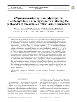 Ellipsomyxa Ariusi Sp. Nov. (Myxosporea: Ceratomyxidae), a New Myxosporean Infecting the Gallbladder of Threadfin Sea Catfish Arius Arius in India