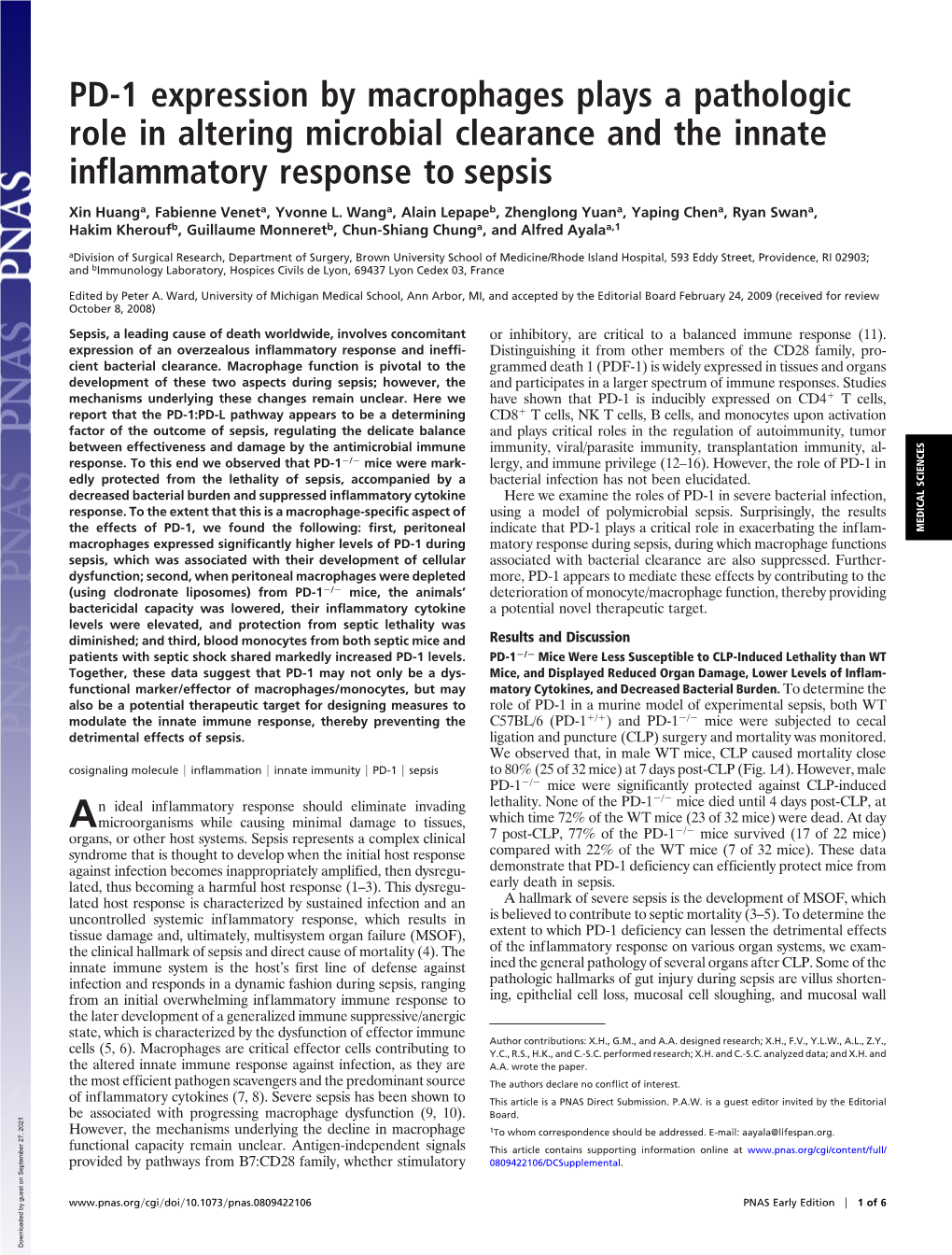 PD-1 Expression by Macrophages Plays a Pathologic Role in Altering Microbial Clearance and the Innate Inflammatory Response to Sepsis