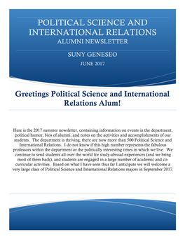 Political Science and International Relations Alumni Newsletter