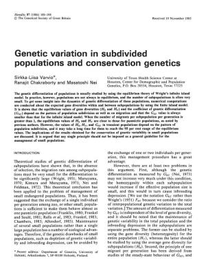 Genetic Variation in Subdivided Populations and Conservation Genetics