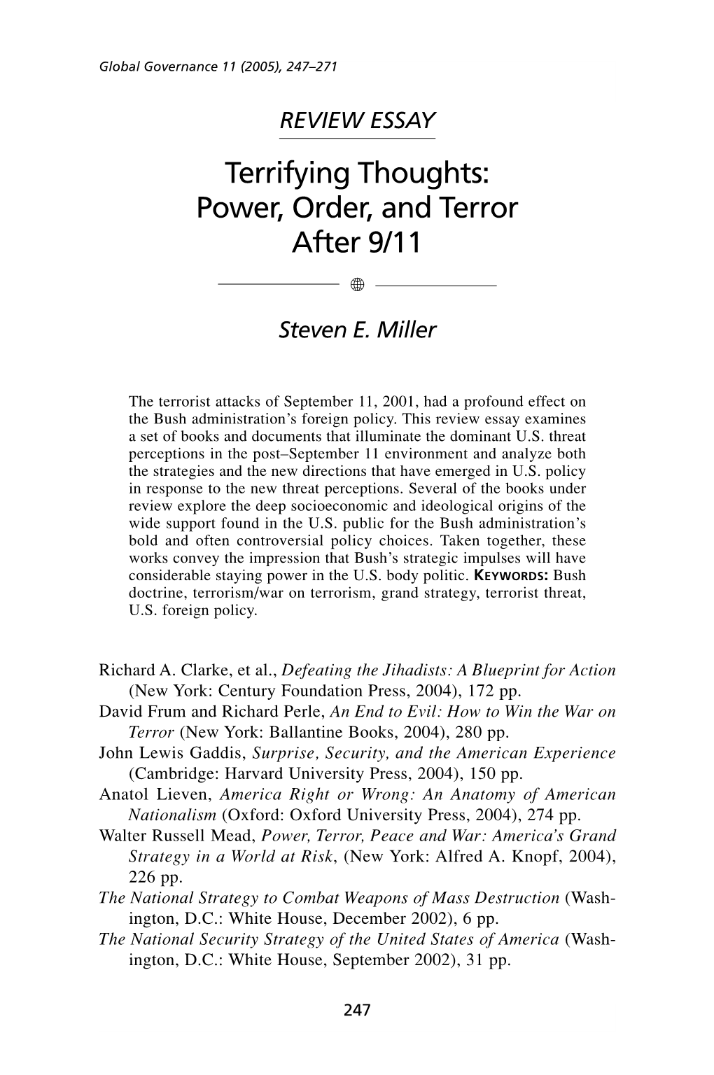 Terrifying Thoughts: Power, Order, and Terror After 9/11 