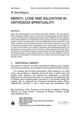 Mercy, Love and Salvation in Orthodox Spirituality N