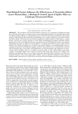 Plant-Related Factors Influence the Effectiveness of Neoseiulus Fallacis (Acari: Phytoseiidae), a Biological Control Agent of Sp