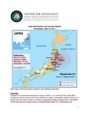 Japan Earthquake and Tsunami Update Wednesday, April 13, 2011