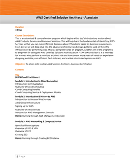 AWS Certified Solution Architect - Associate
