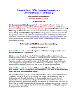 International Bible Lessons Commentary 2 Corinthians 6:1-18 & 7:1-4