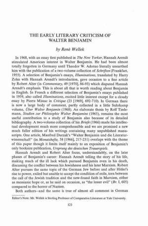 THE EARLY LITERARY CRITICISM of WALTER BENJAMIN by Renk Wellek