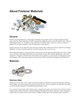 About Fastener Materials