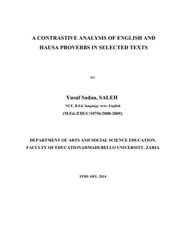 A Contrastive Analysis of English and Hausa Proverbs in Selected Texts