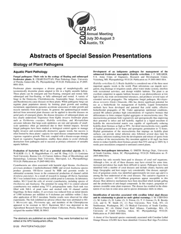 Abstracts of Special Session Presentations Biology of Plant Pathogens