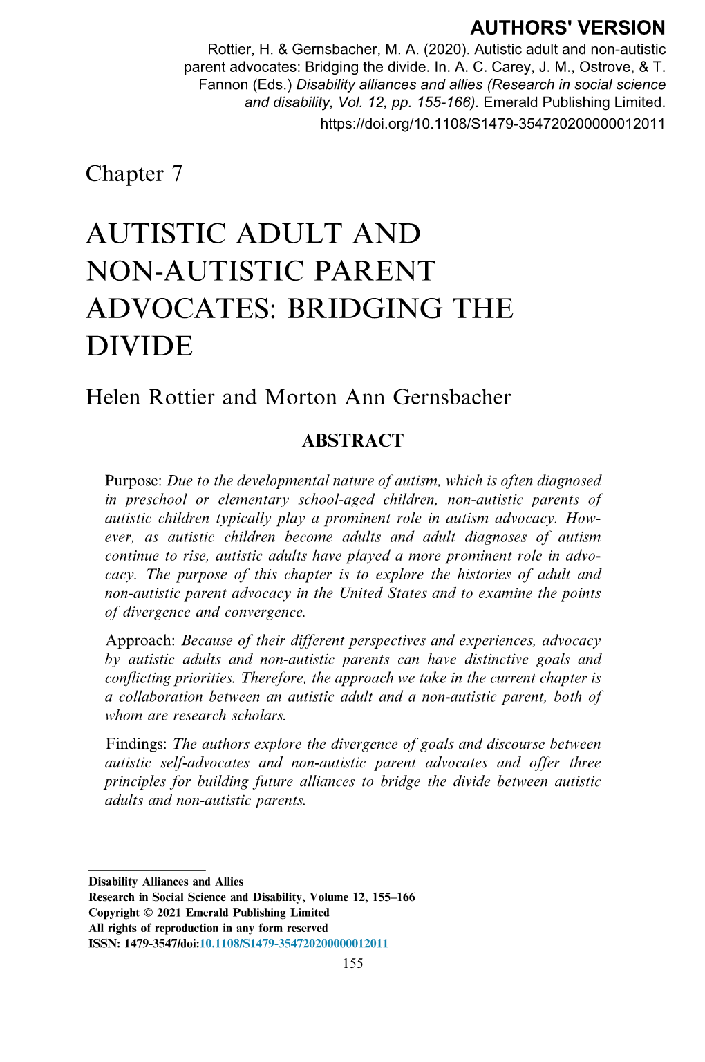 Autistic Adult and Non-Autistic Parent Advocates: Bridging the Divide