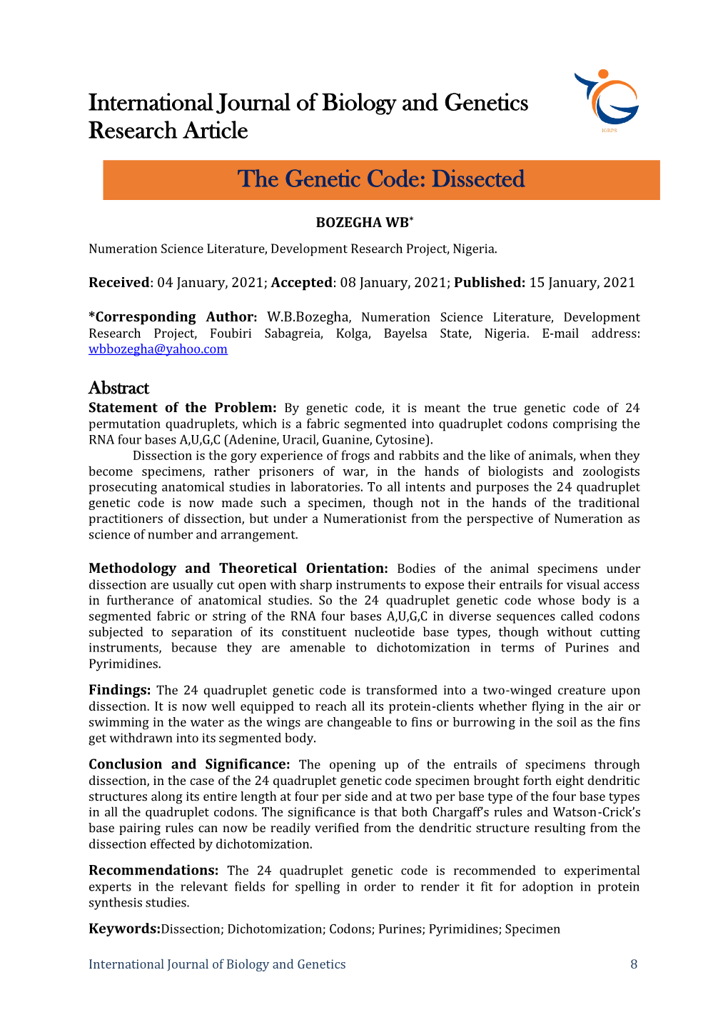 The Genetic Code: Dissected International Journal of Biology And