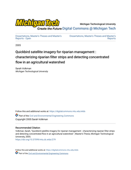 Quickbird Satellite Imagery for Riparian Management : Characterizing Riparian Filter Strips and Detecting Concentrated Flow in an Agricultural Watershed