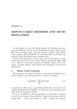 Chapter 4 MONTE CARLO METHODS and MCMC SIMULATION