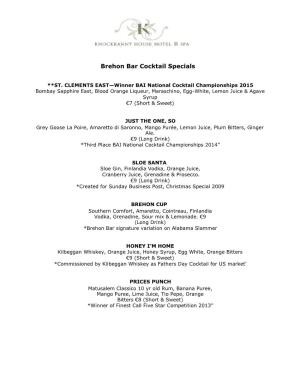 Brehon Bar Cocktail Specials