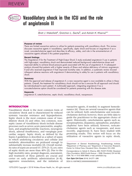 Vasodilatory Shock in the ICU and the Role of Angiotensin II