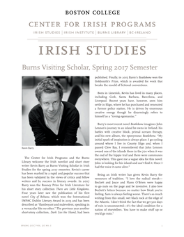 Irish Studies Irish Institute Burns Library Bc-Ireland Irish Studies Burns Visiting Scholar, Spring 2017 Semester