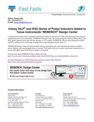 Vishay IHLP and IFSC Series of Power Inductors Added to Texas