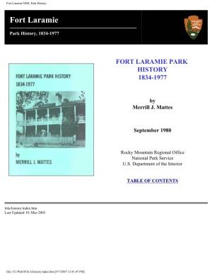 Fort Laramie Park History, 1834 – 1977