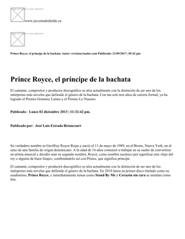 Prince Royce, El Príncipe De La Bachata