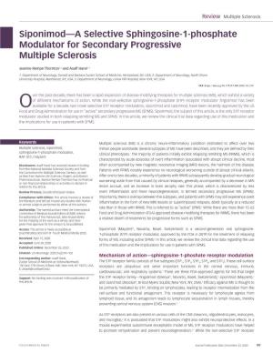 Siponimod—A Selective Sphingosine-1-Phosphate Modulator for Secondary Progressive Multiple Sclerosis