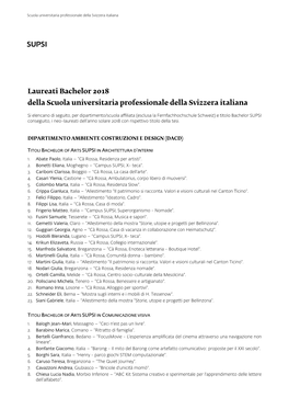Laureati Bachelor 2018 Della Scuola Universitaria Professionale Della Svizzera Italiana