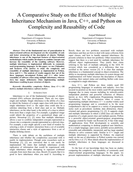 A Comparative Study on the Effect of Multiple Inheritance Mechanism in Java, C++, and Python on Complexity and Reusability of Code