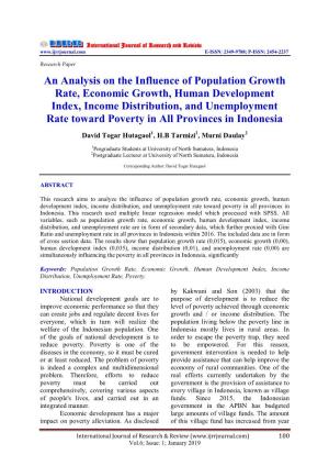 An Analysis on the Influence of Population Growth Rate, Economic