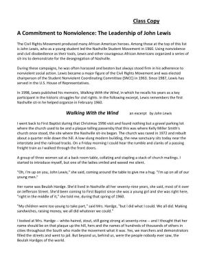 Class Copy a Commitment to Nonviolence: the Leadership of John Lewis