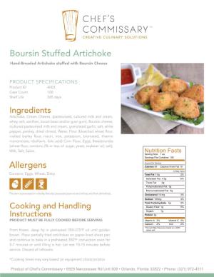 Allergens Boursin Stuffed Artichoke