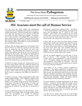 ISU Acacians Meet the Call of Human Service
