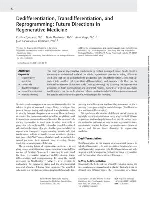 Dedifferentiation, Transdifferentiation, and Reprogramming: Future Directions in Regenerative Medicine