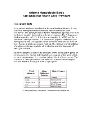 Arizona Hemoglobin Bart's Fact Sheet for Health Care Providers