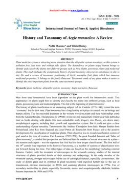 History and Taxonomy of Aegle Marmelos: a Review