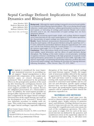 Septal Cartilage Defined: Implications for Nasal Dynamics and Rhinoplasty