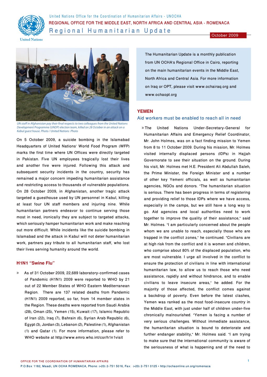 Regional Humanitarian Update October 2009 United Nations