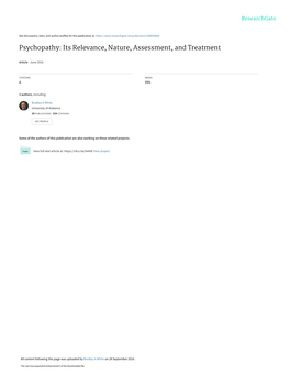 Psychopathy: Its Relevance, Nature, Assessment, and Treatment