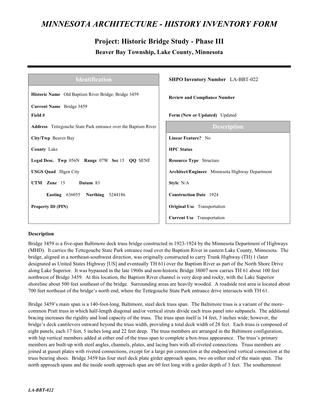 Bridge Inventory Form