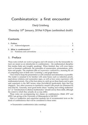 Combinatorics: a First Encounter
