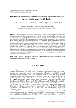 Substratum Properties and Mosses in Semi-Arid Environments. a Case Study from North Turkey
